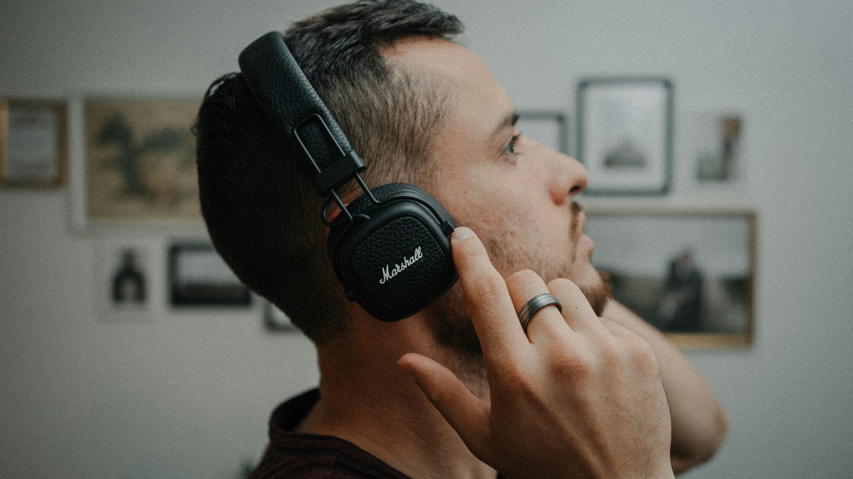 Man listening with headphones on