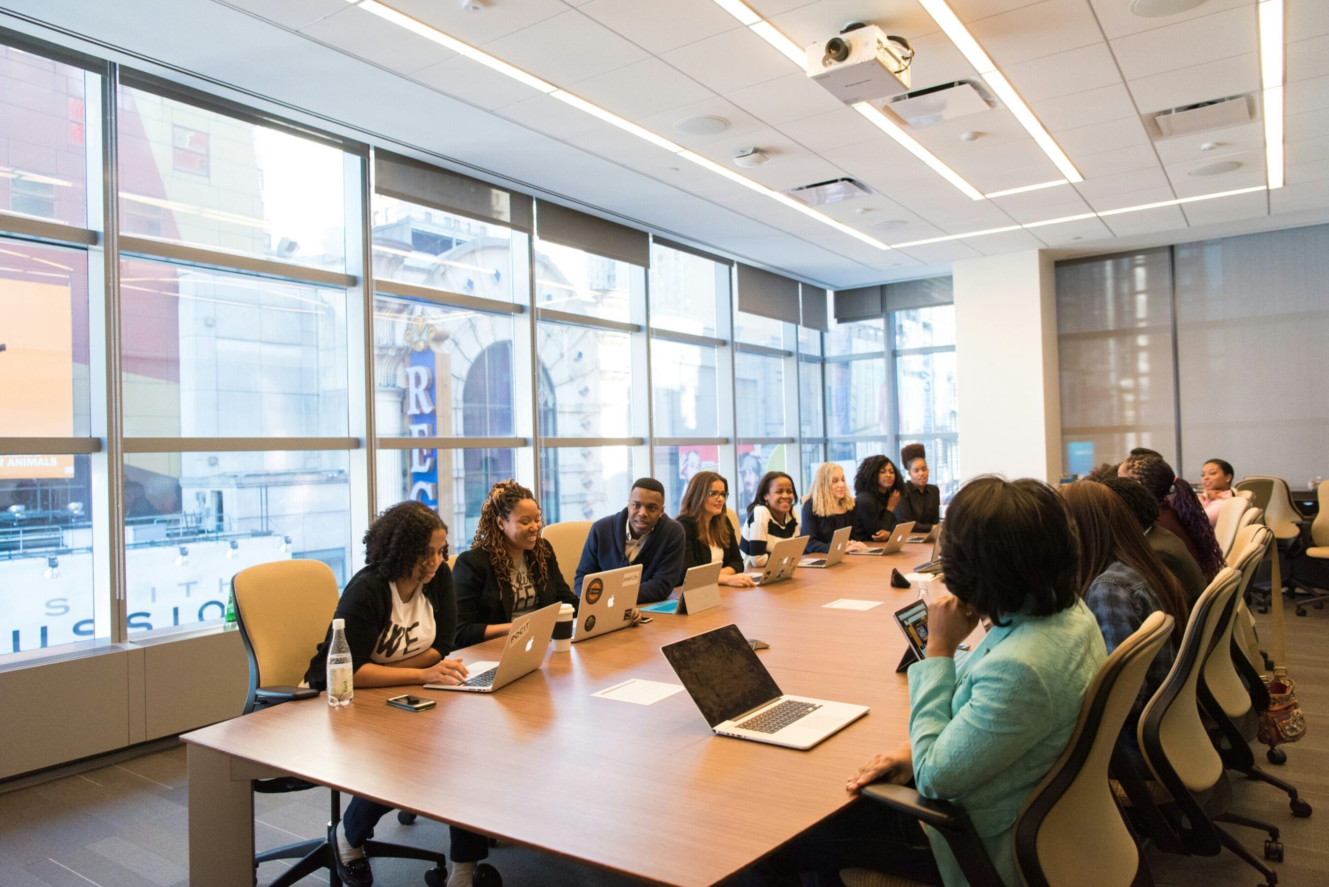 Group of people in a meeting connecting and communicating with each other